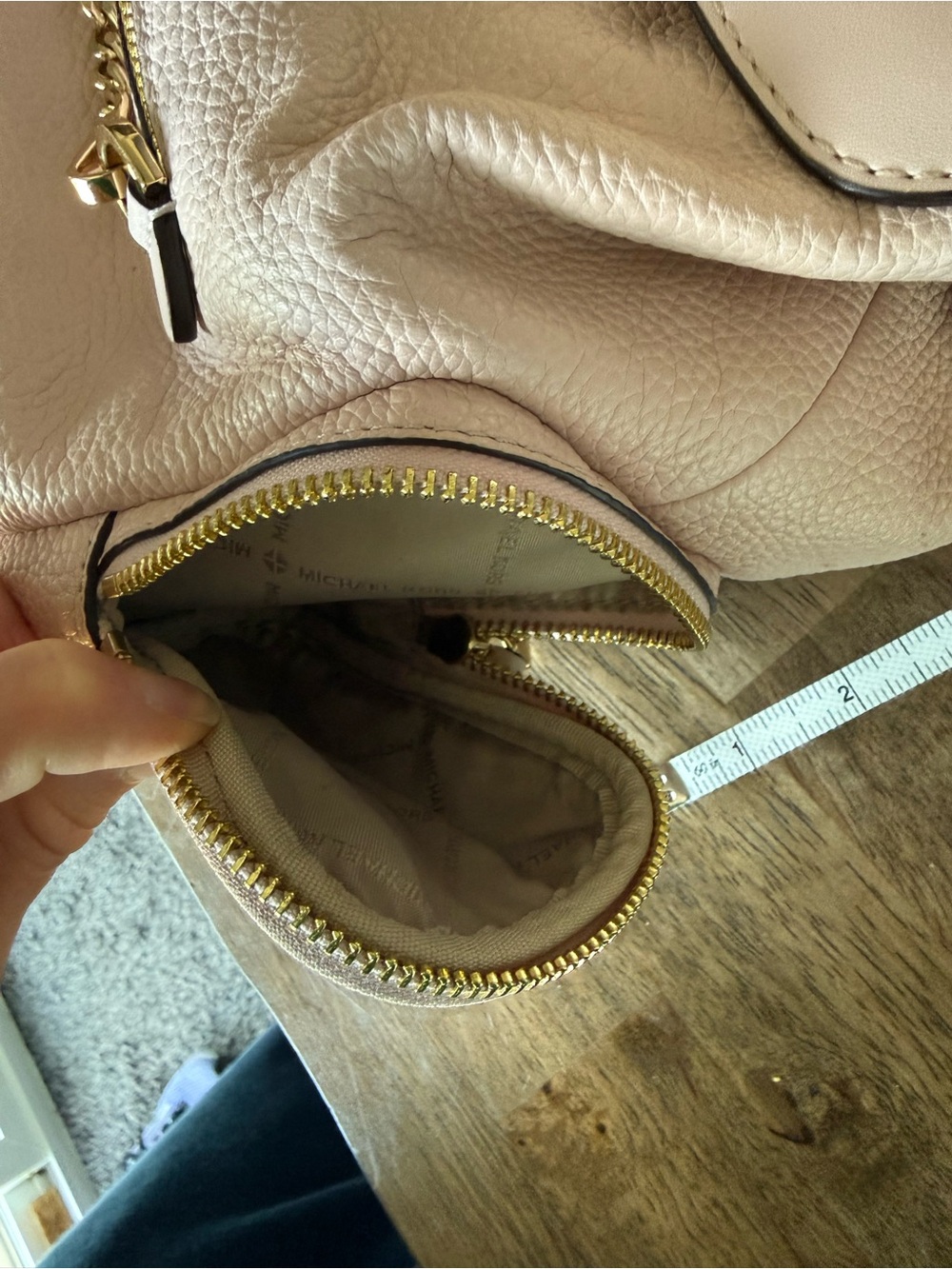 Michael Kors Pale Pink Leather Backpack with Gold Chain Detail - Picture 11 of 14
